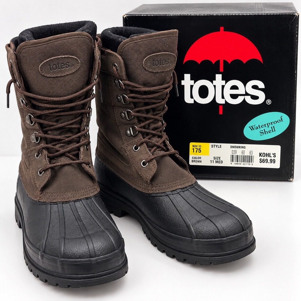 Totes Snowking Mens Brown Waterproof Shell Leather Winter Duck Boots Size 11 M